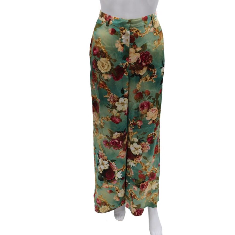 L'Agence Women Dress Pants Silk Floral Green Button Size 2